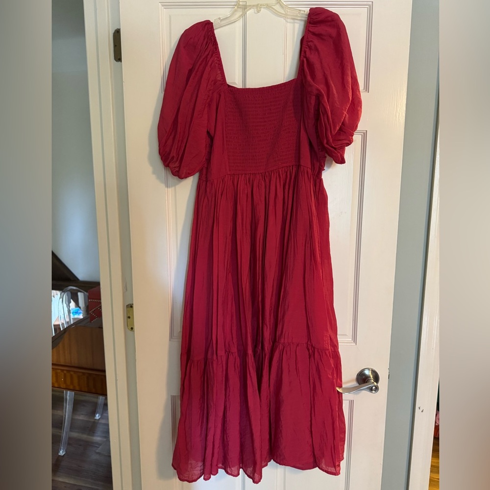 Abercrombie & Fitch Pink Emerson Smocked Puff Sleeve Maxi Dress Tall NWOT - Picture 6 of 8